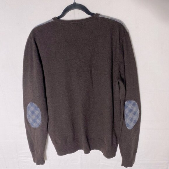 Burlington Brown Blue Tan Extra Fine Lambswool V Neck Pullover Light Sweater XL - Picture 11 of 12